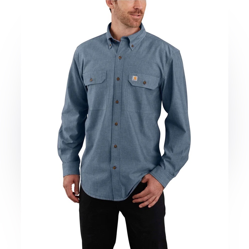 Carhartt Original Fit Button Down Chambray Work Shirt Cotton Blue Size 2XL Tall